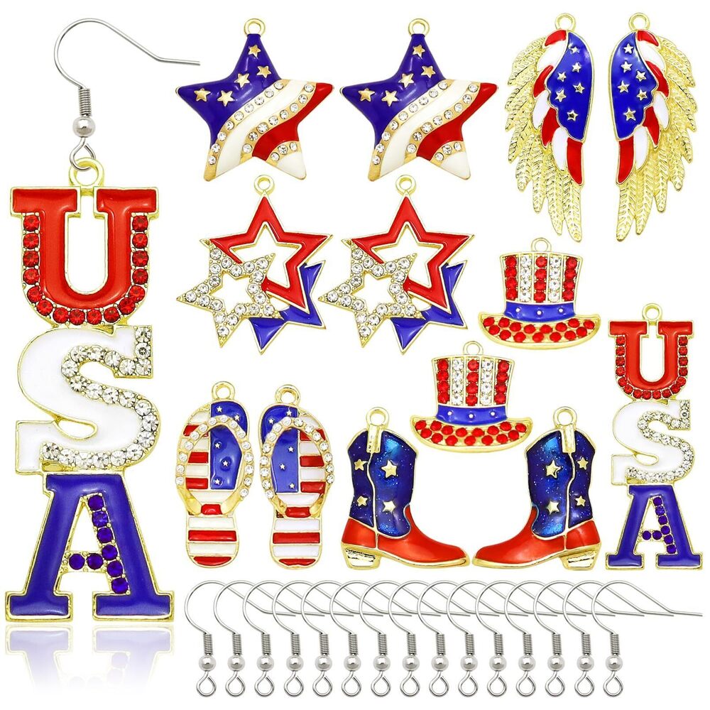 2309 30 Piece American Flag Enamel Charms 4th of July Independence